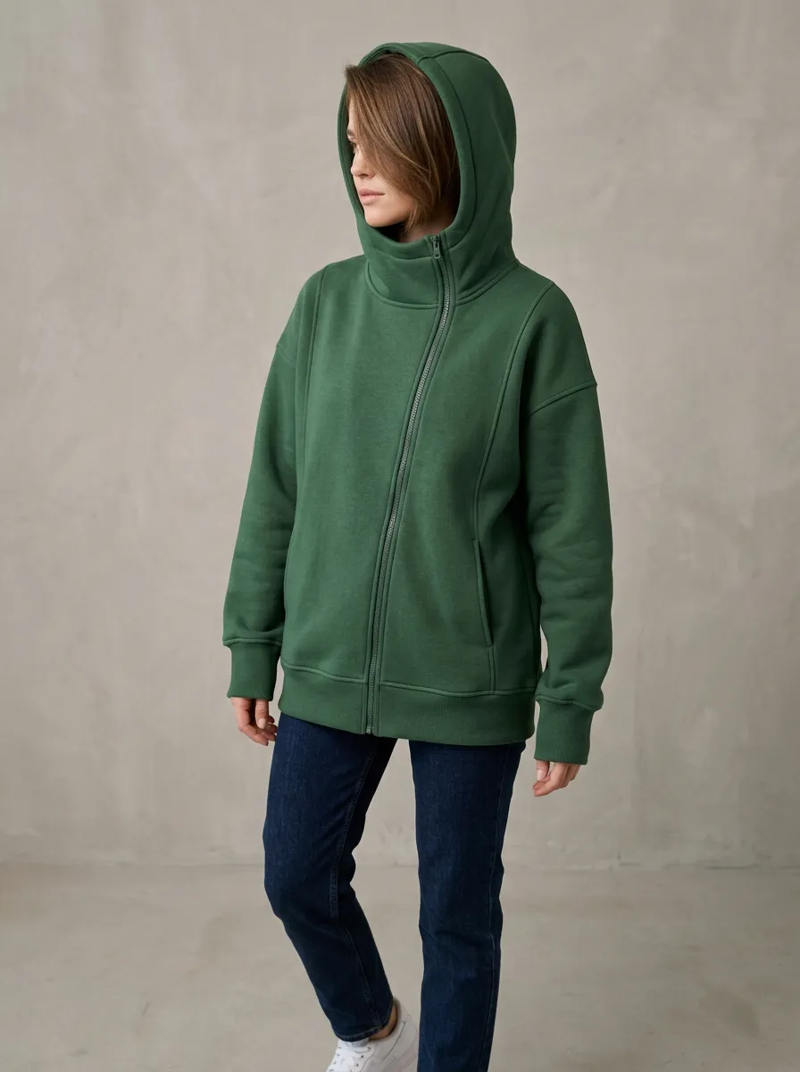 Women's Simple Asymmetric-Zip Fleece Hoodie