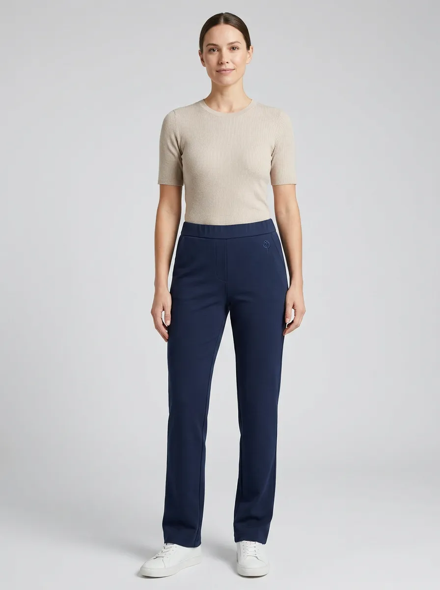 Women's Classic Comfort Tulip Embroidered Mid Rise Straight Leg Pants