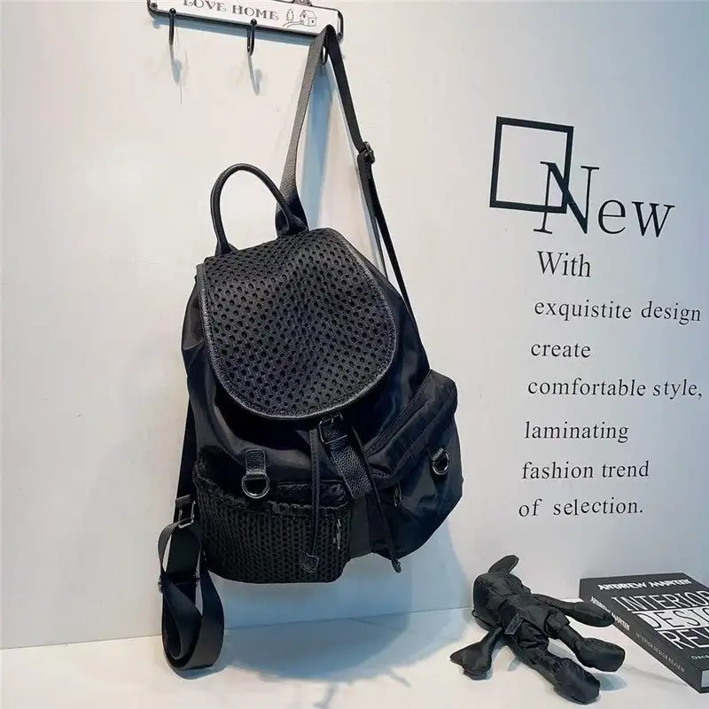 Drawstring Flap Backpack with Pockets