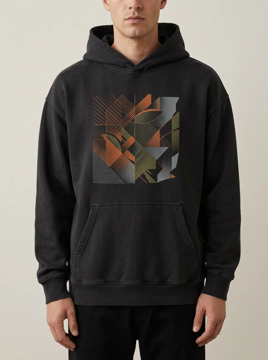 Men's Geometric Graphic Kangaroo Pocket Hoodie