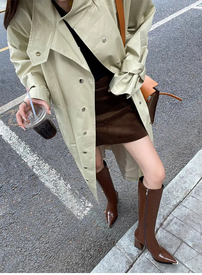Pointed-Toe Square-Heel Knee-High Boots