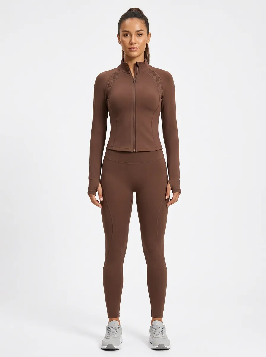 Everyday Thumbhole Zip Front Design Women's Sport Jacket and Leggings Set