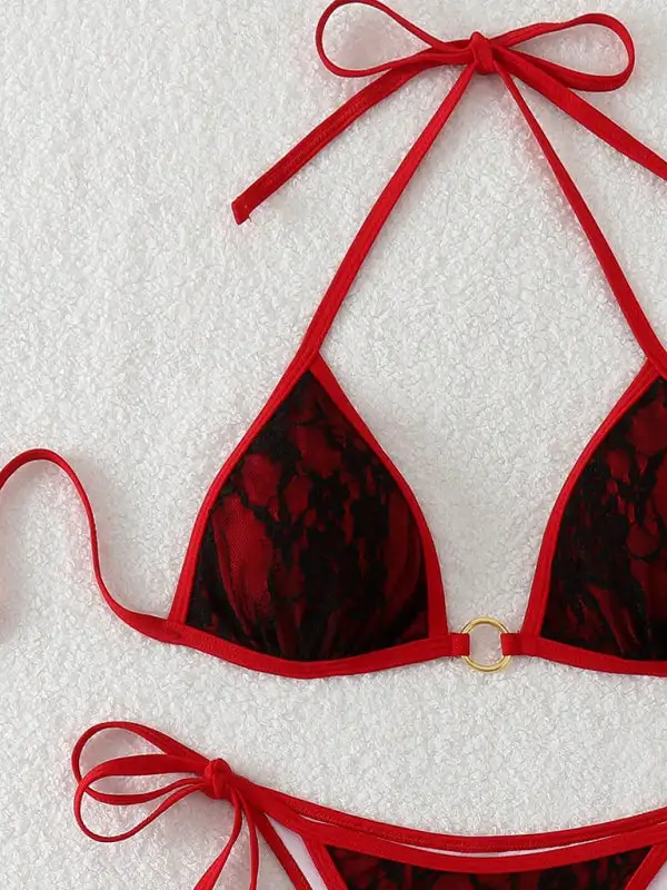 Lace Backless Bikini Swim Set