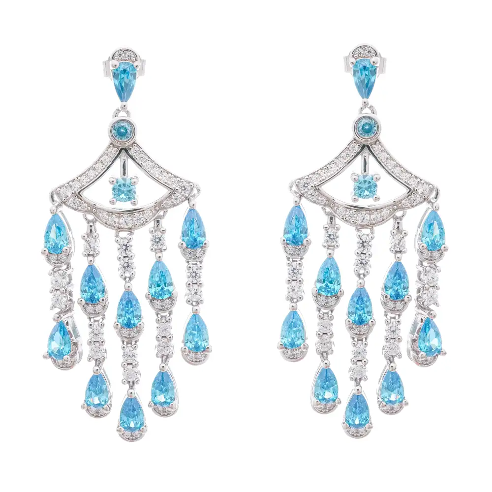 Blue Crystal Embellished Sterling Silver Earrings