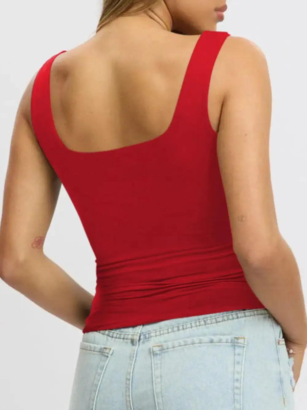 Refined Square-Neck Wide-Strap  Tank Top