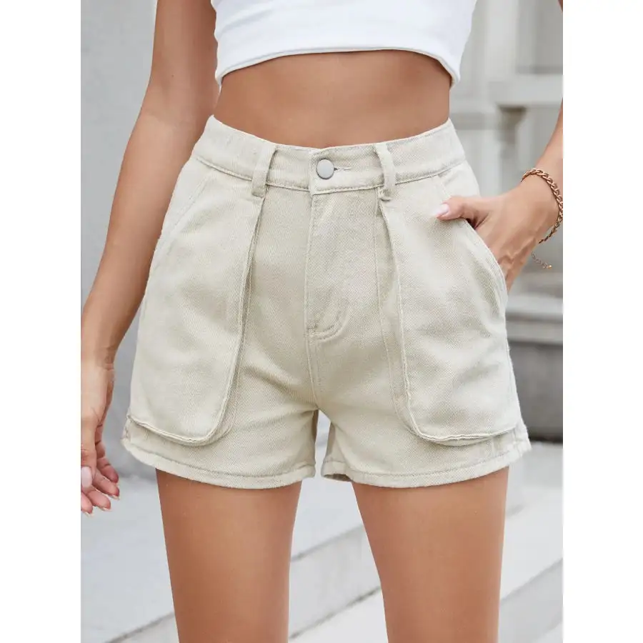 High Waist Utility Pocket Denim Shorts
