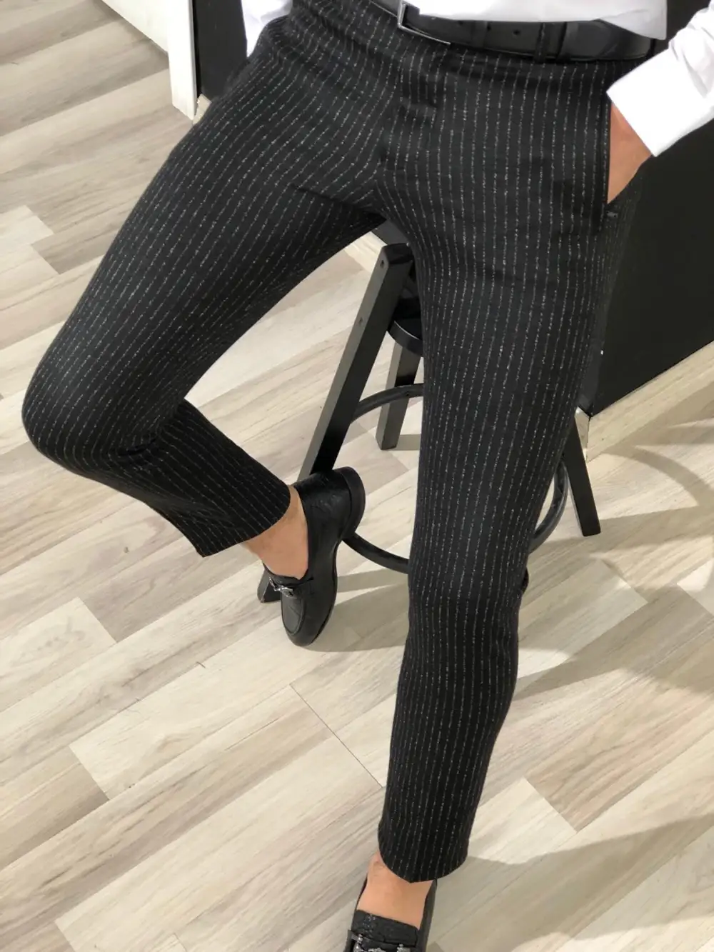 Detailed Slim Fit Striped Tailored Trousers