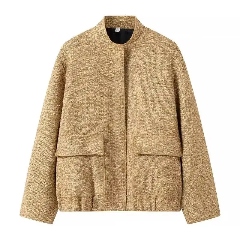 Stand-Collar Sequined Jacket