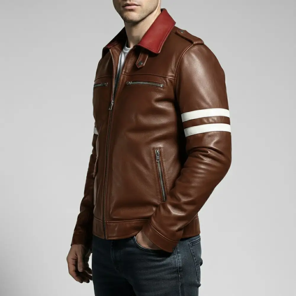 Cowhide Biker Embroidered Jacket