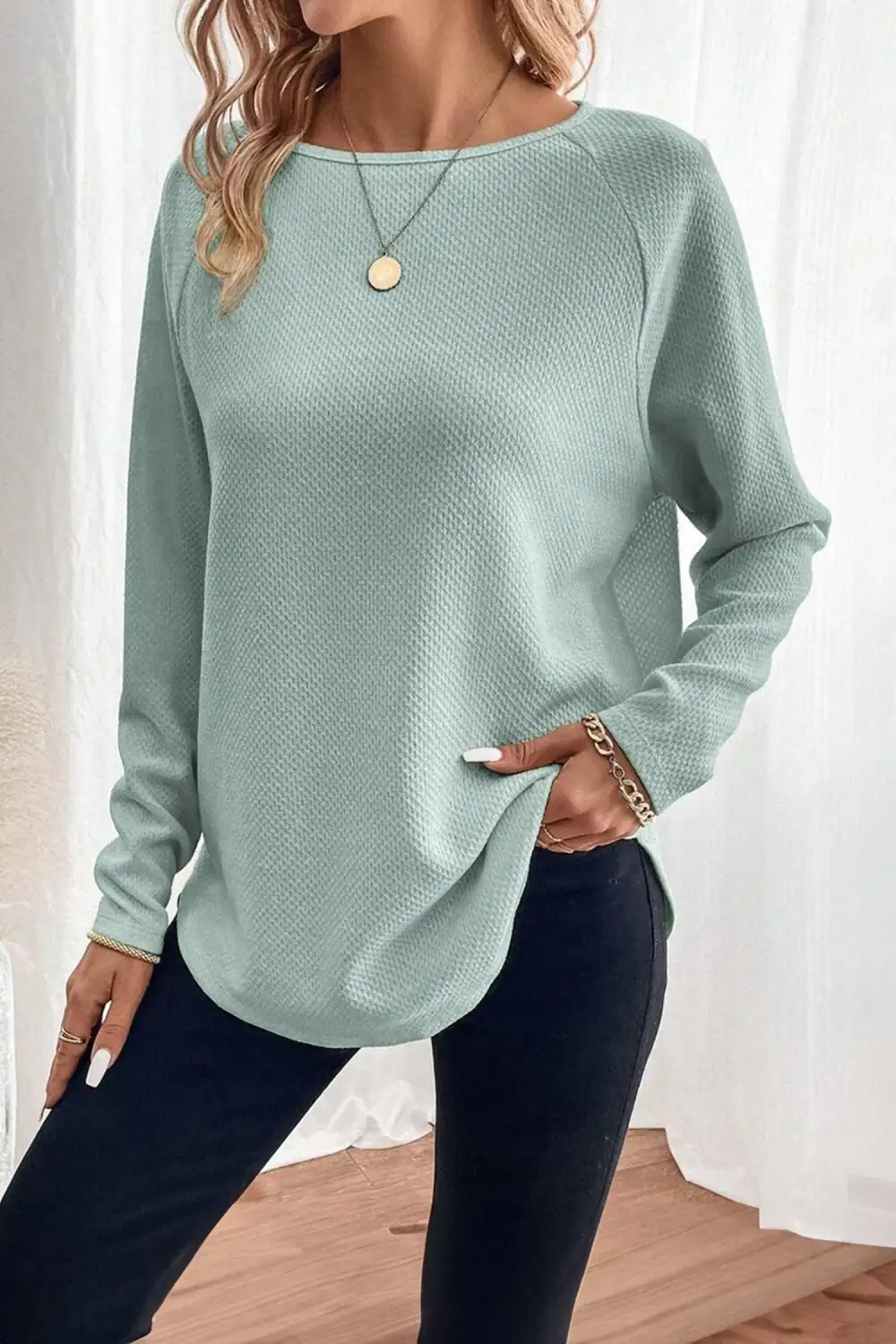 Women's Knit Textured Raglan Sleeve Top