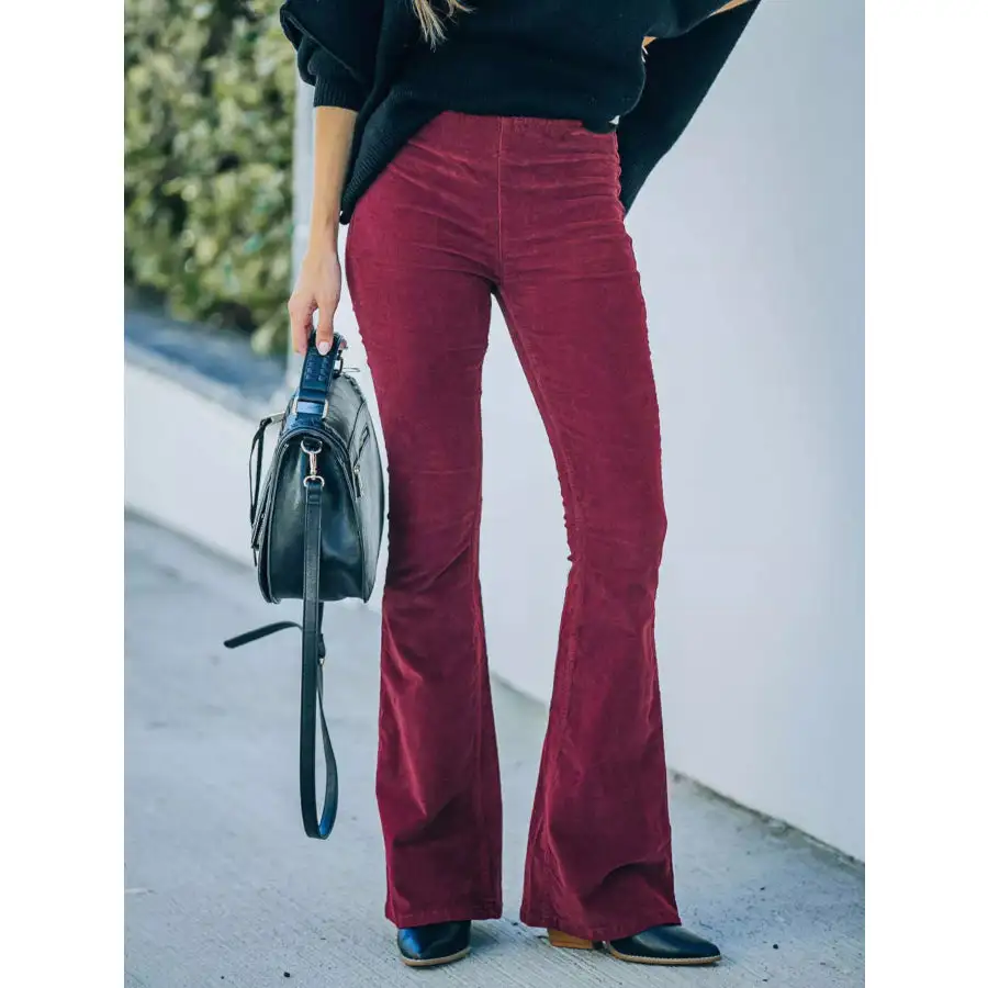 Full Size Corduroy Flare Pants Plus Size