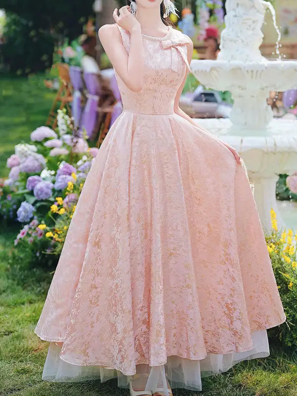 Bow Jacquard Prom Prom Maxi Dress