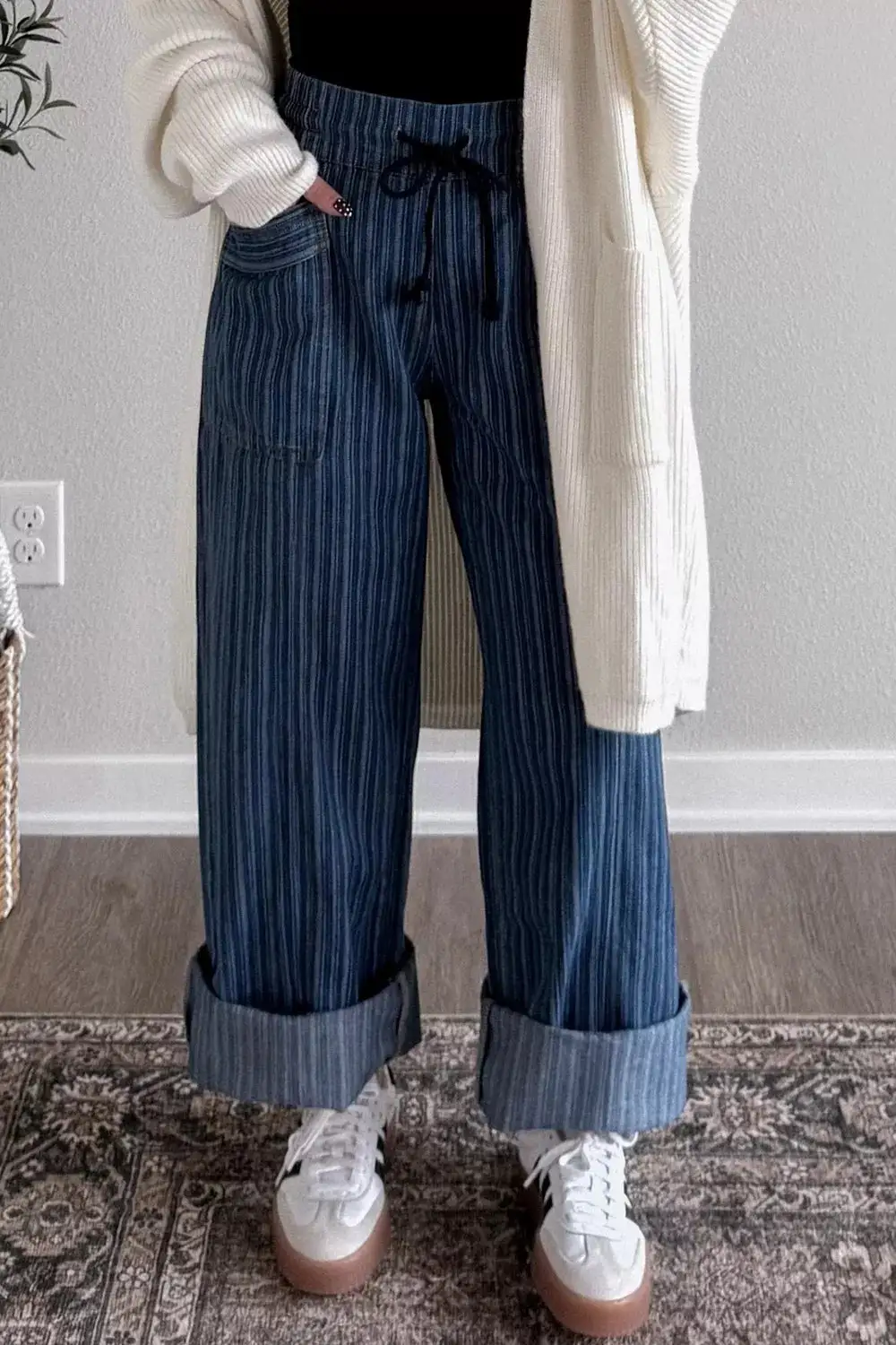 Striped Wide-Leg Jeans