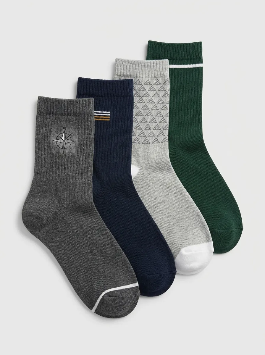 Modern Geometric Compass Graphic Look Men's Four Pair Socks