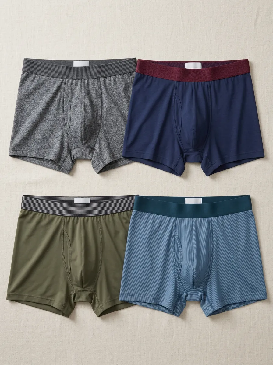 Men's Multi-Color Solid Pattern Elastic Waistband Boxer Briefs 4-Pack