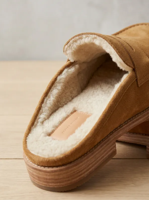 Women's Classic Faux Fur Lined Clog Style Casual Suede Wood Sole Loafers