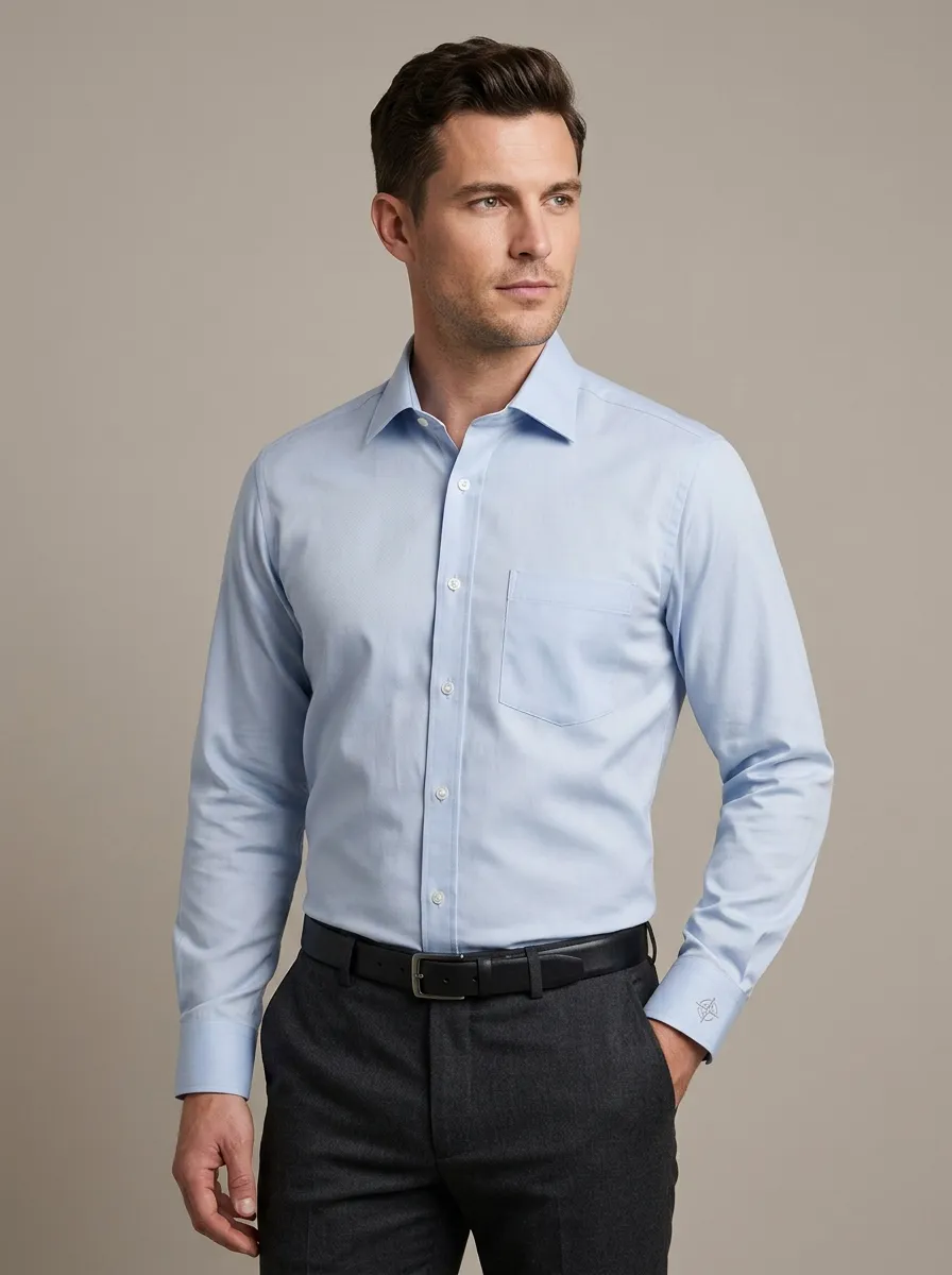 Men's Non-Iron Cotton Compass Embroidered Long Sleeve Shirt