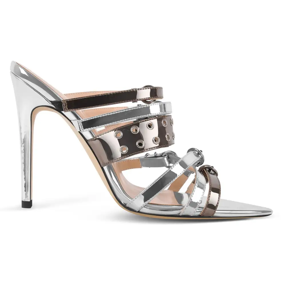 Denim Pointed Toe Buckle Strap Mule Sandals