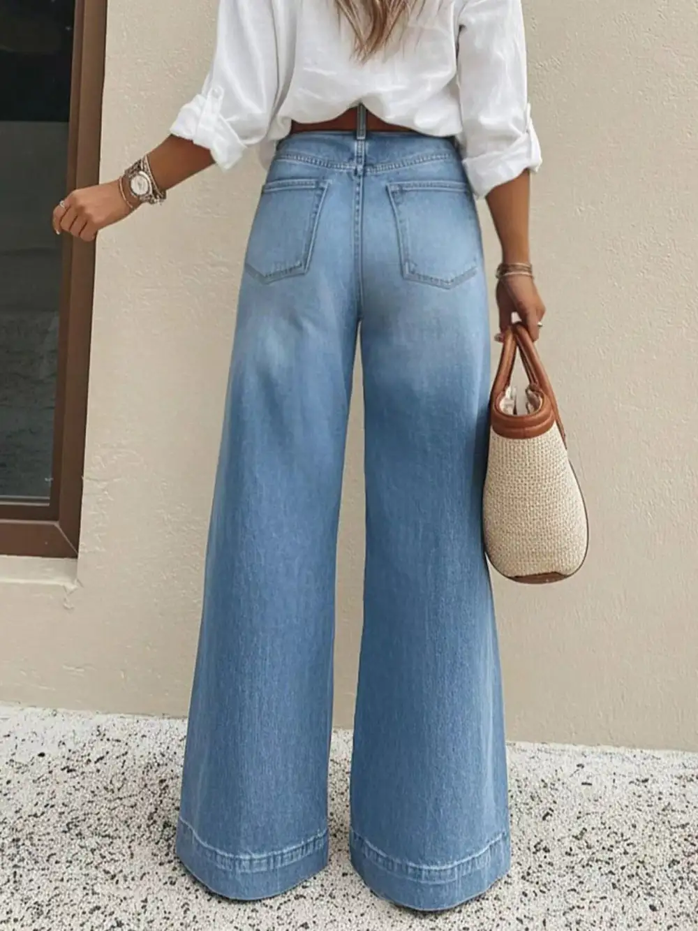 Women' Trendy High-Waisted Wide Leg Jeans Stretchy Denim Pants