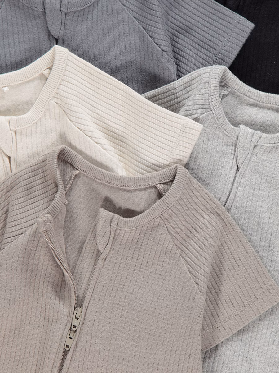 Neutral Ribbed Zip Fasten Rompers 5 Pack detail 1