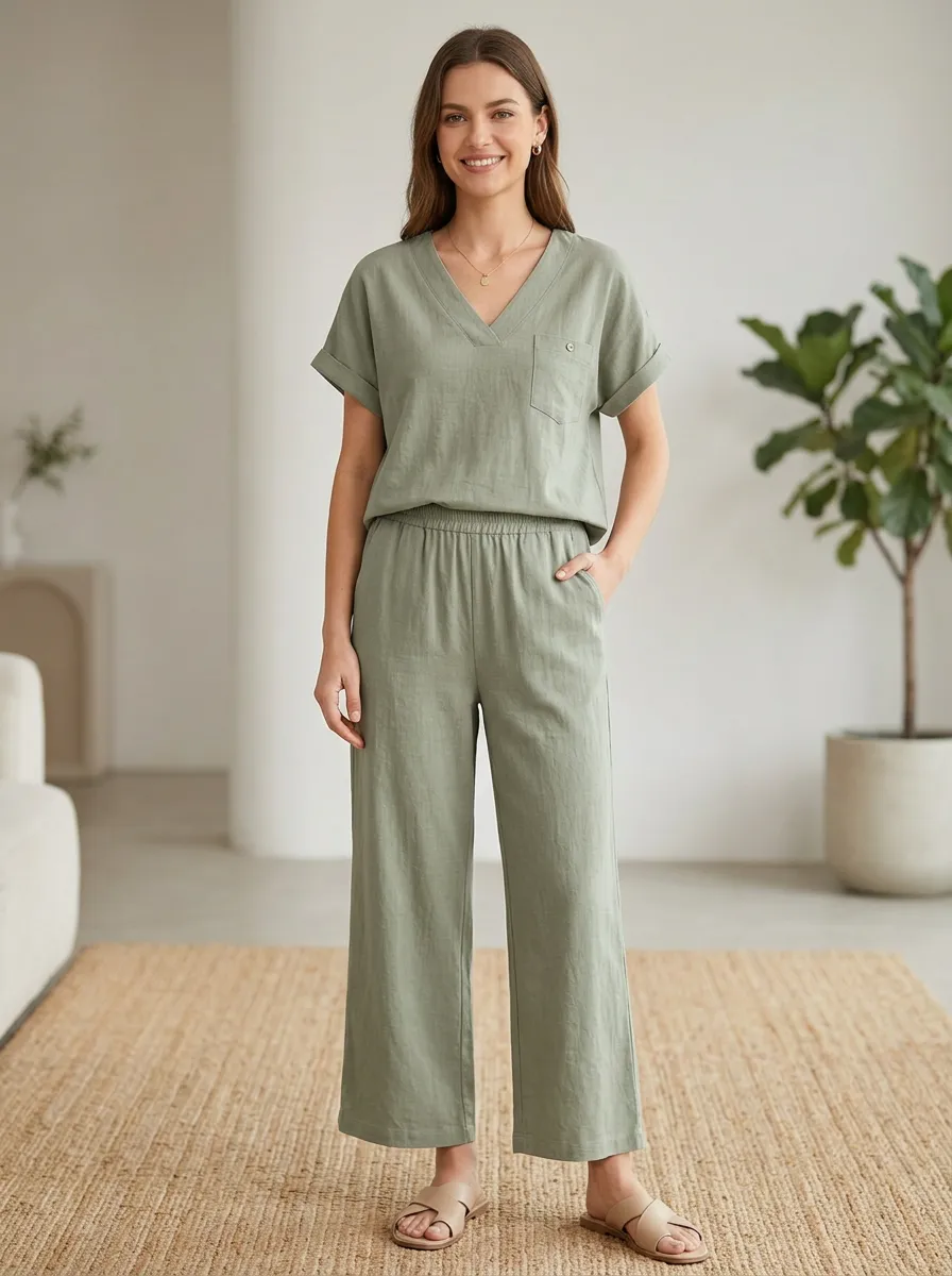 Short-Sleeve Pocket Button-Detail Women's V-Neck Shirt