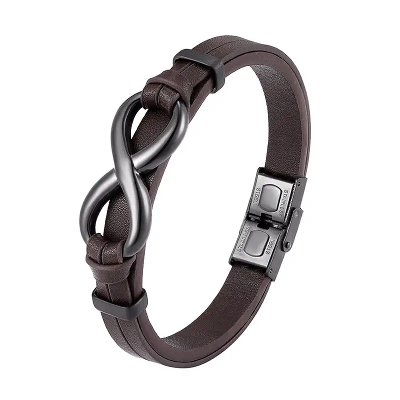 Infinitely Design Titanium Steel Single Layer Leather Bracelet
