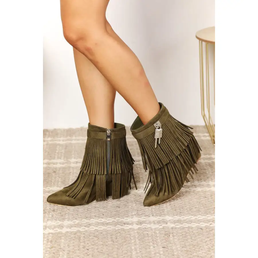 Women S Tassel Wedge Heel Ankle Booties