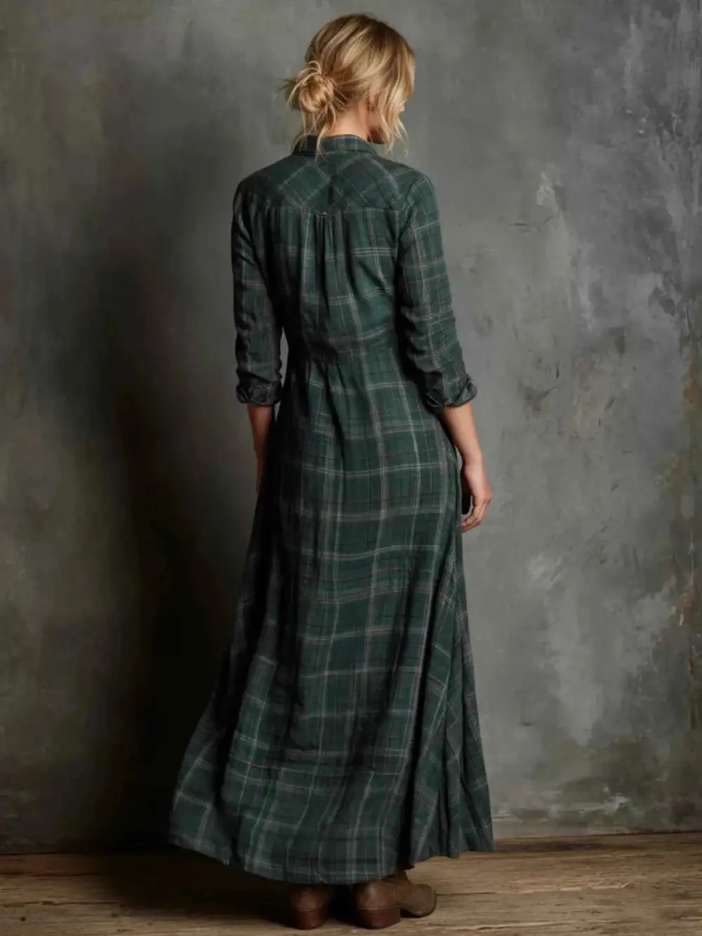 Plus Size Plaid Button Down Maxi Dress
