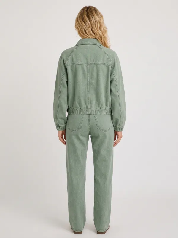 Women's Sage Green Utility Pocket Denim Jacket