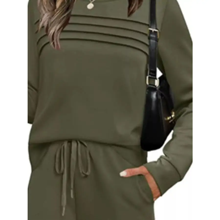 Full Size Casual Long Sleeve Top and Pants Set Plus Size