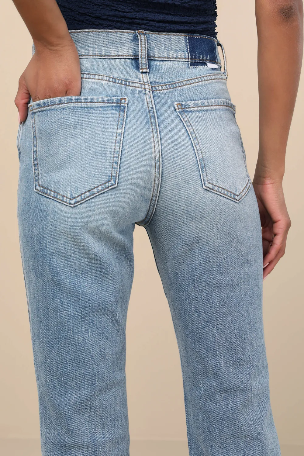 Casual Style Faded Distressed High-Rise Flare Jeans
