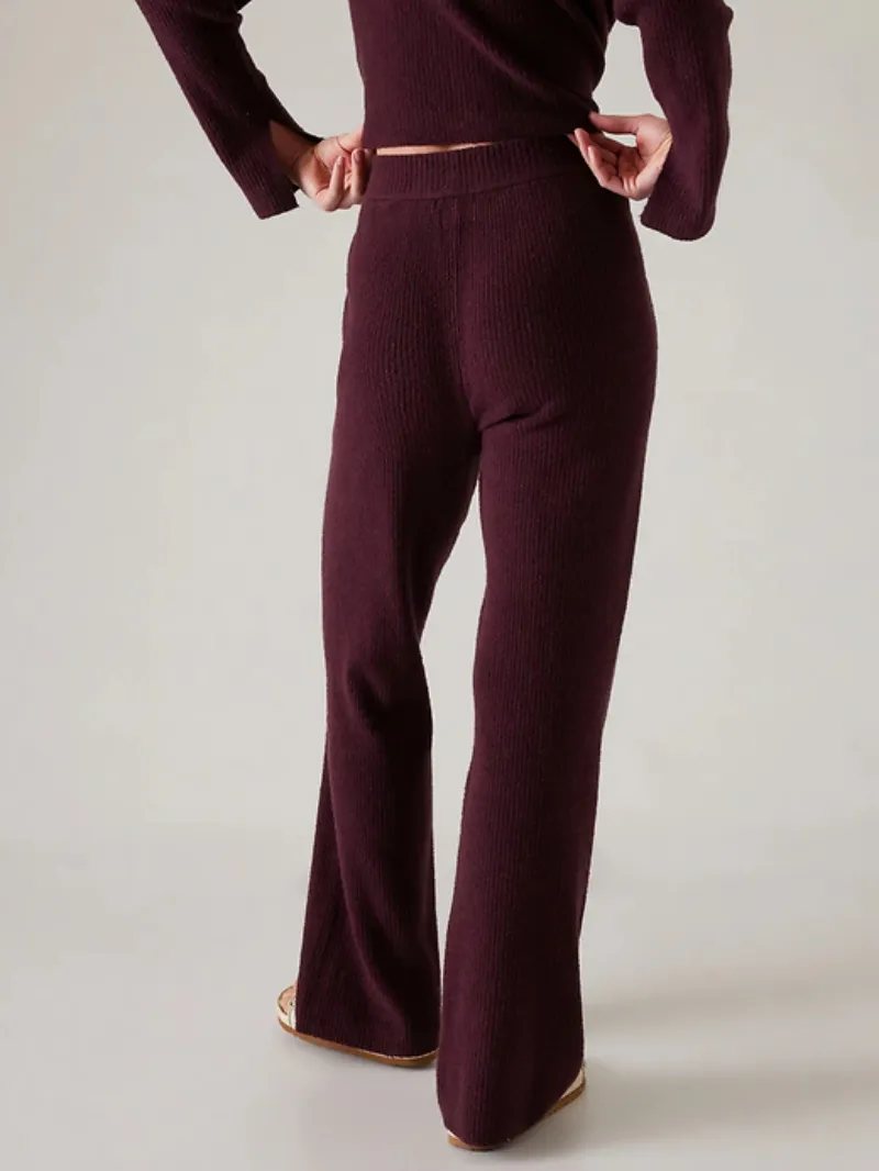 Burgundy Ribbed Pants For Cozy Casual Style