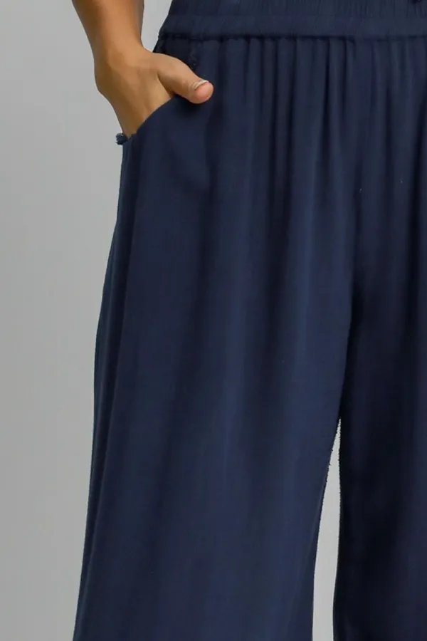 Relaxed Full Size Linen Blend Elastic Waistband Wide Leg Pants Plus Size