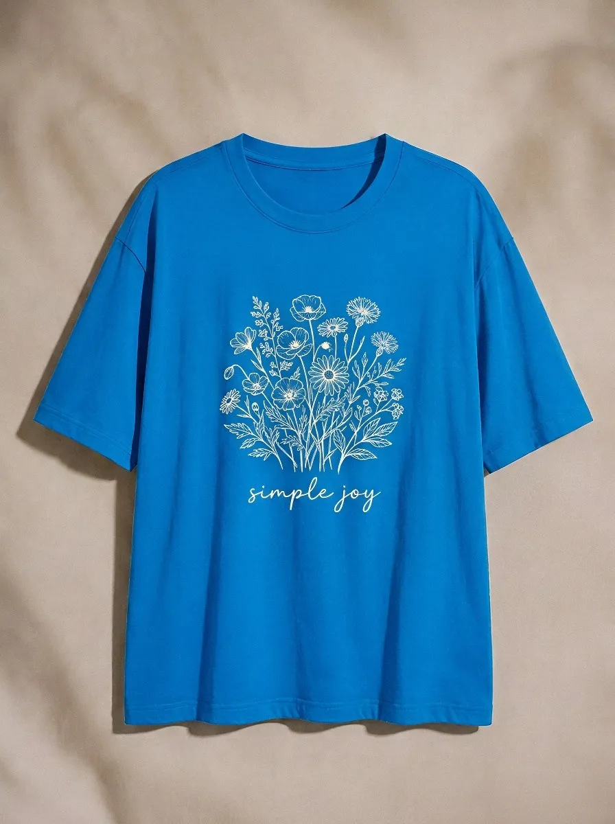 Women's Simple Joy Floral Bouquet Line Art Printed T-shirt