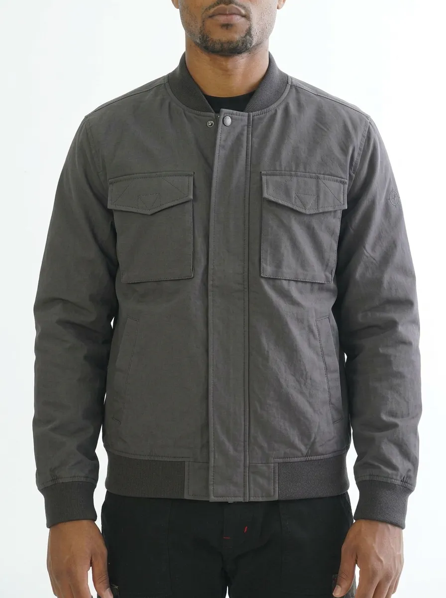 Men's Casual Tactical Grey Multi-Pocket Bomber Jacket