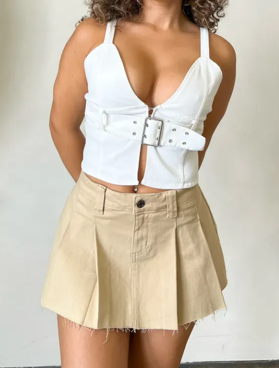 Khaki A-Line Mini Skirt