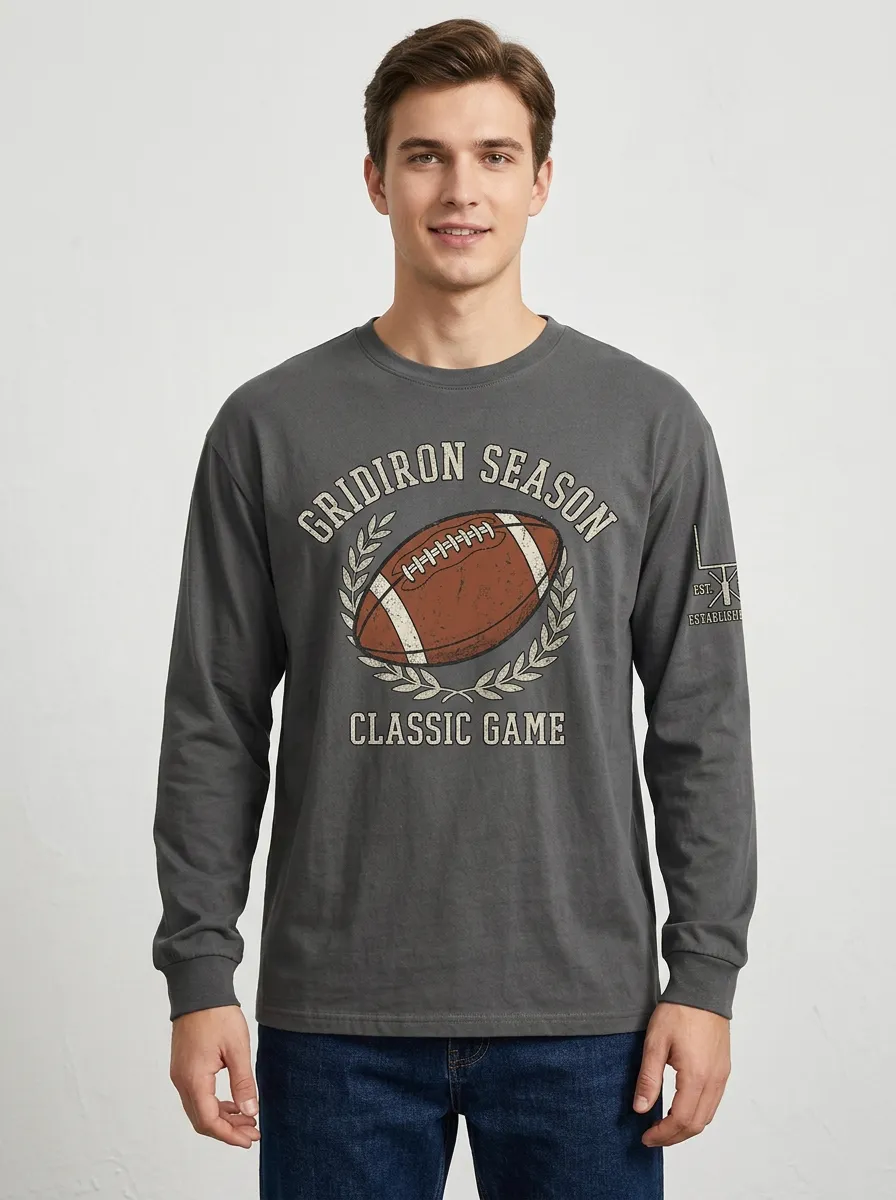 Men's American Football Gridiron Season Wreath Graphic Long Sleeve T-shirt