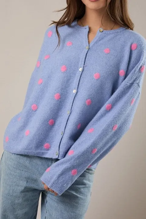 Lavender Polka Dot Knit Cardigan