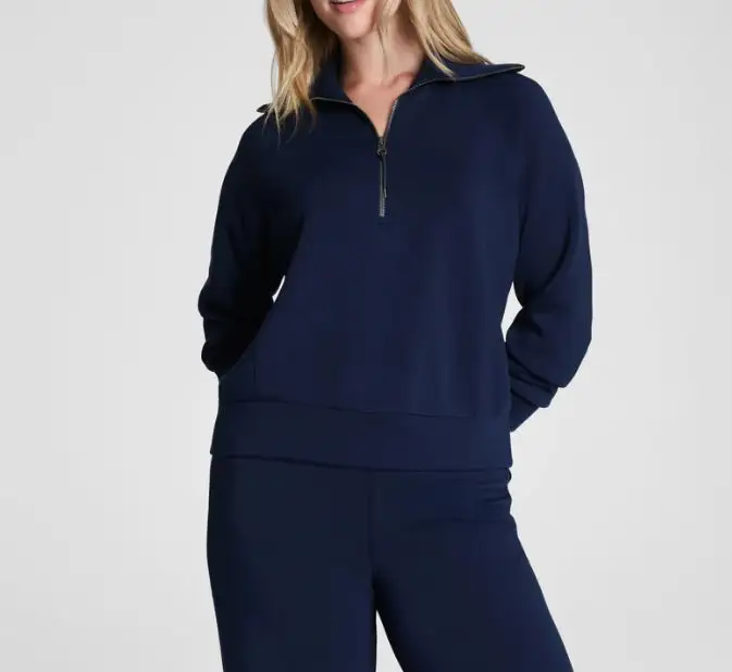Zip Front Half Zip Relaxed Fit Sweatshirt