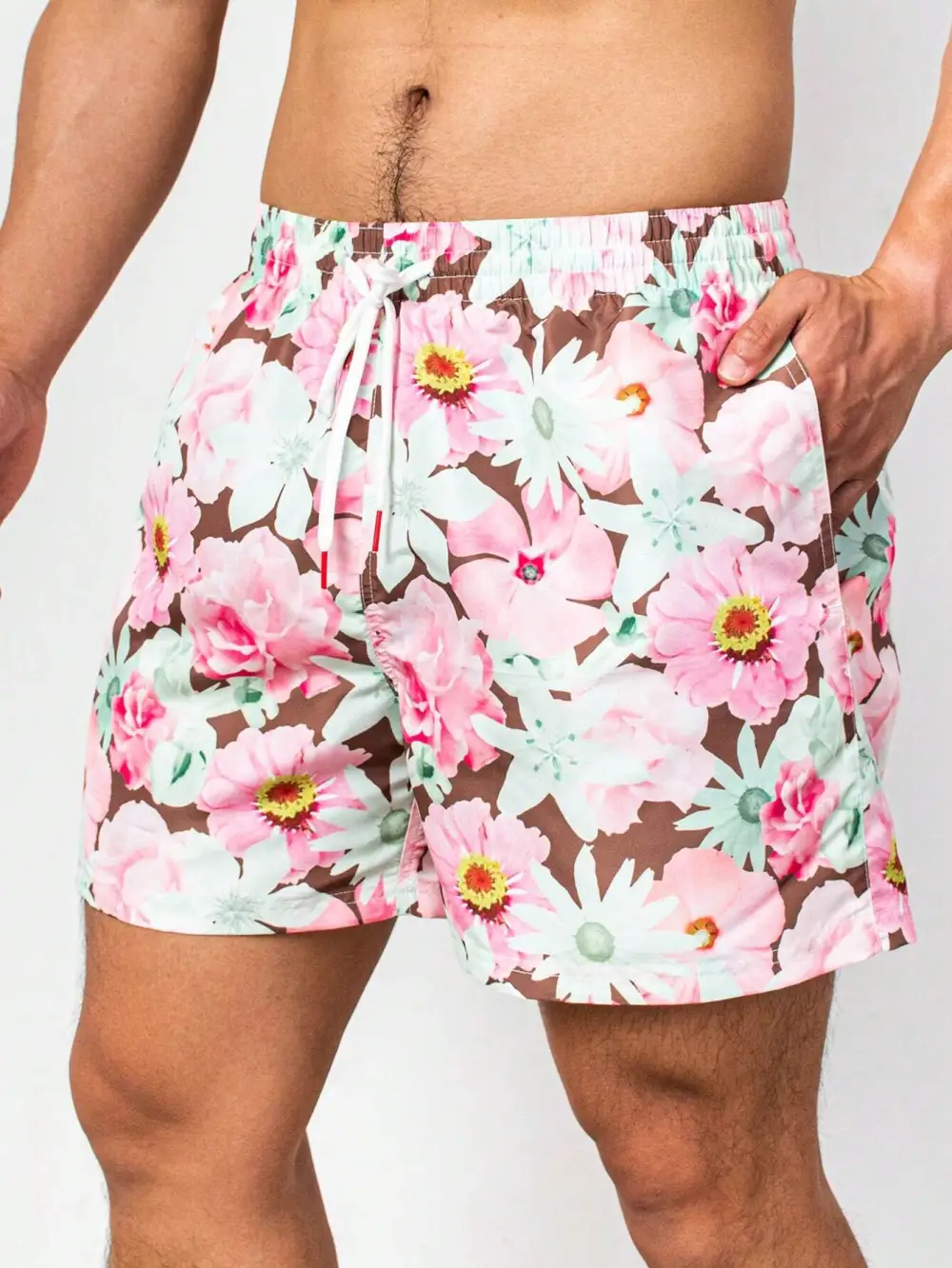 Men's Floral Drawstring Beach Shorts