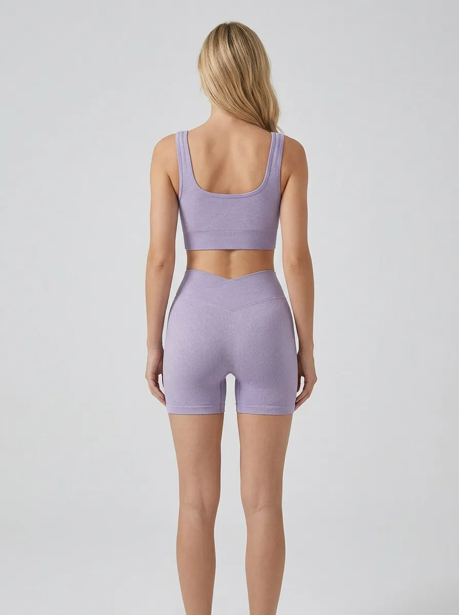 Dynamic Textured Detail Seamless Design Profile Women's Tank Top And Sports Shorts Set