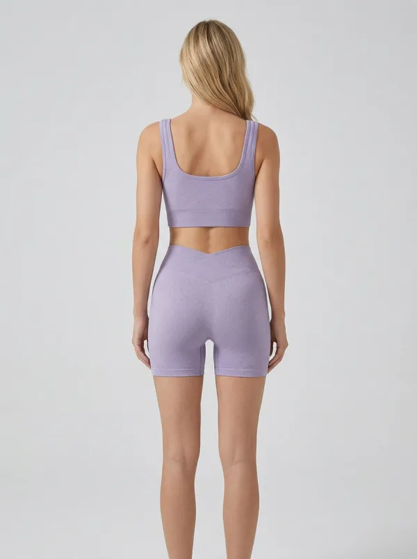 Dynamic Textured Detail Seamless Design Profile Women's Tank Top And Sports Shorts Set