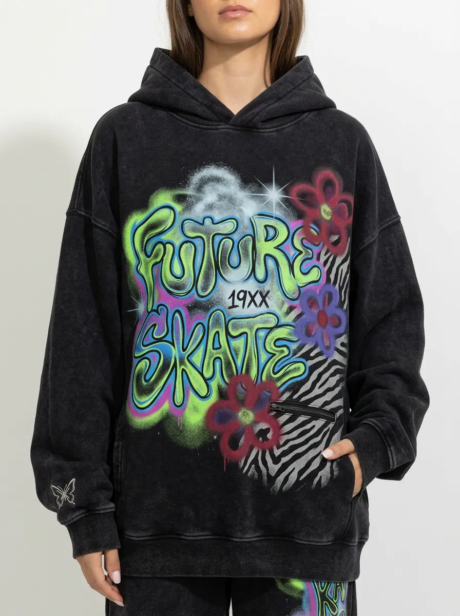 Unisex Modern Streetwear Graffiti Floral Hoodie