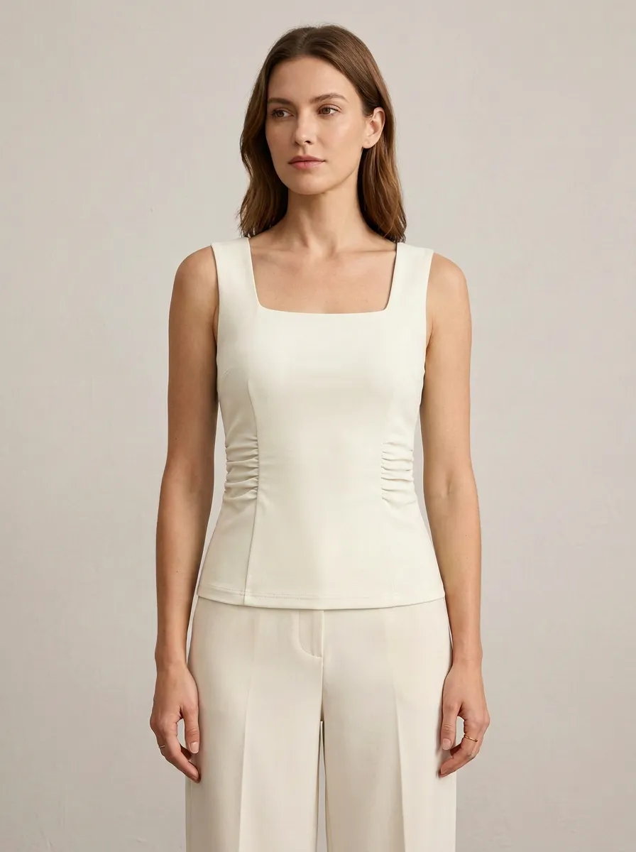 Waist-Shaped Square-Neck Waist-Ruched Ruched Tank Top
