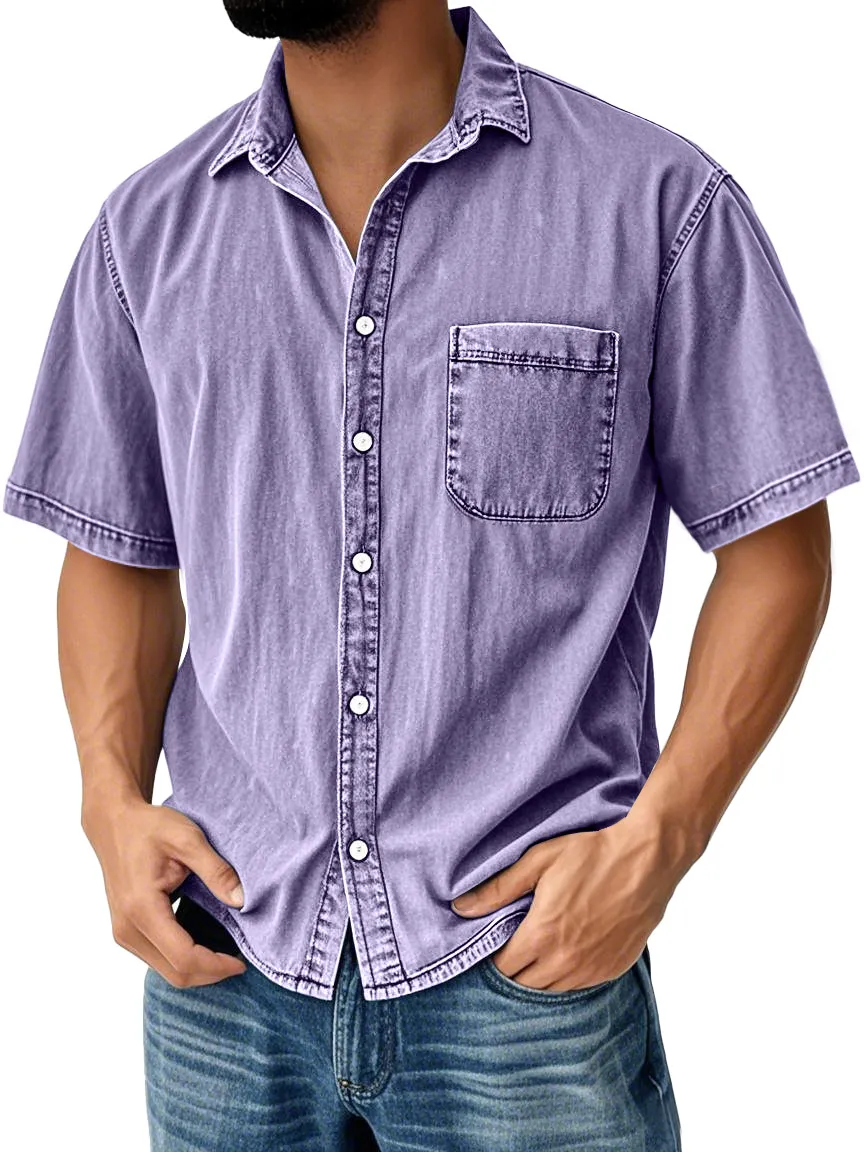 Tailored Short Sleeve Open Collar Pocket Shirt