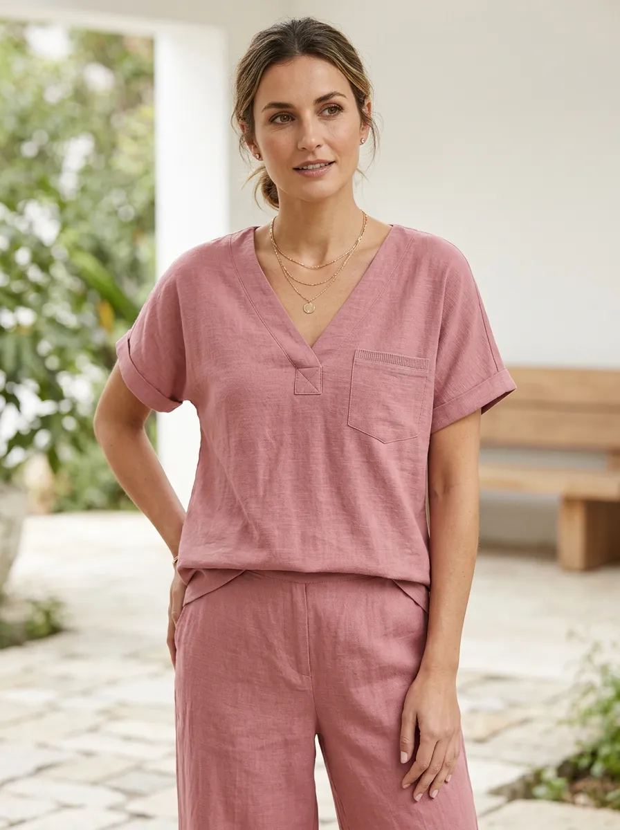 Soft-Look Women's V-Neck Casual Lounge Set