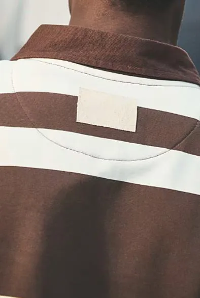 Men's Brown And White Striped Polo Shirt