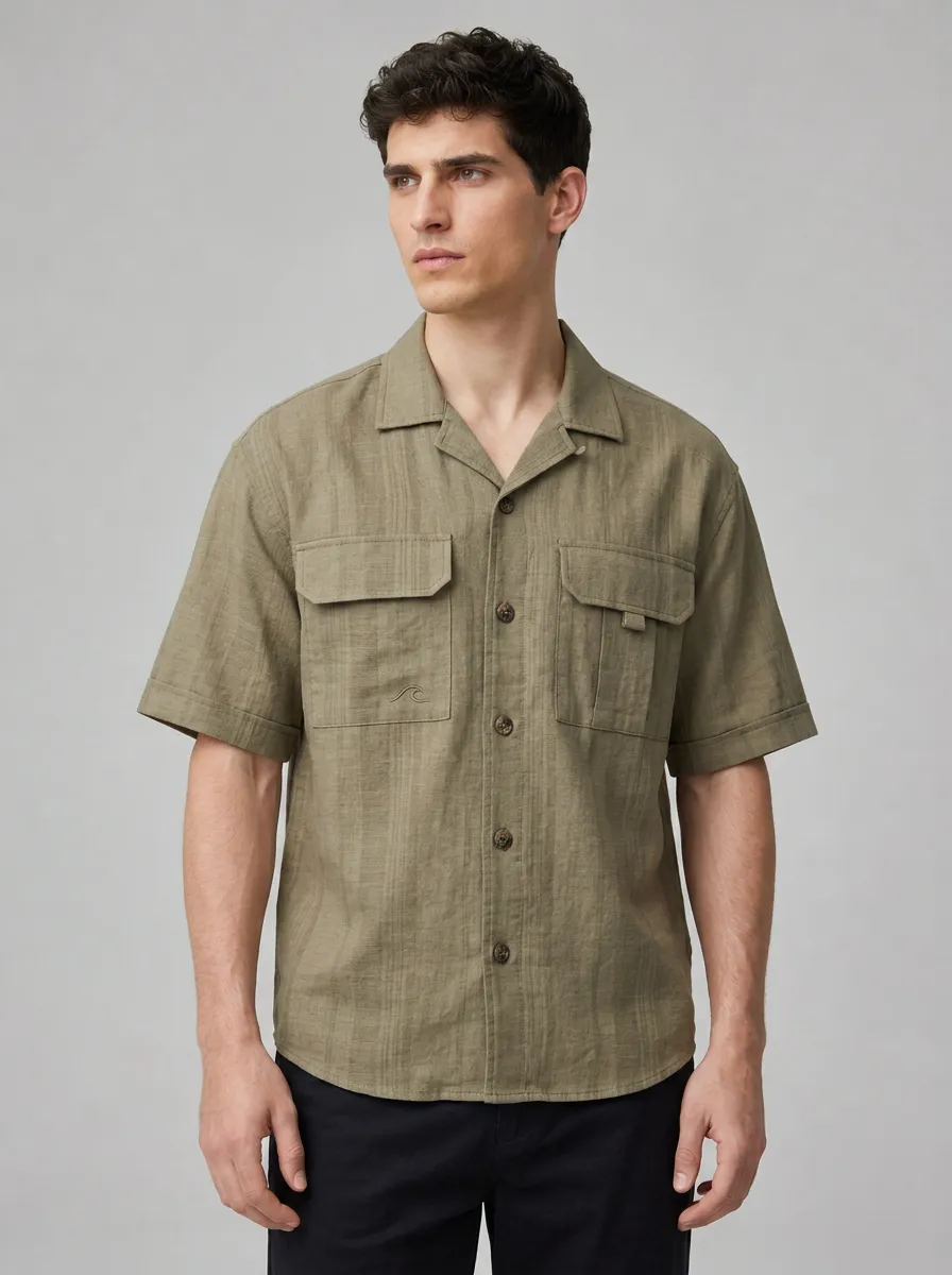 Men's Casual Beach Wave Embroidered Breathable Linen Shirt