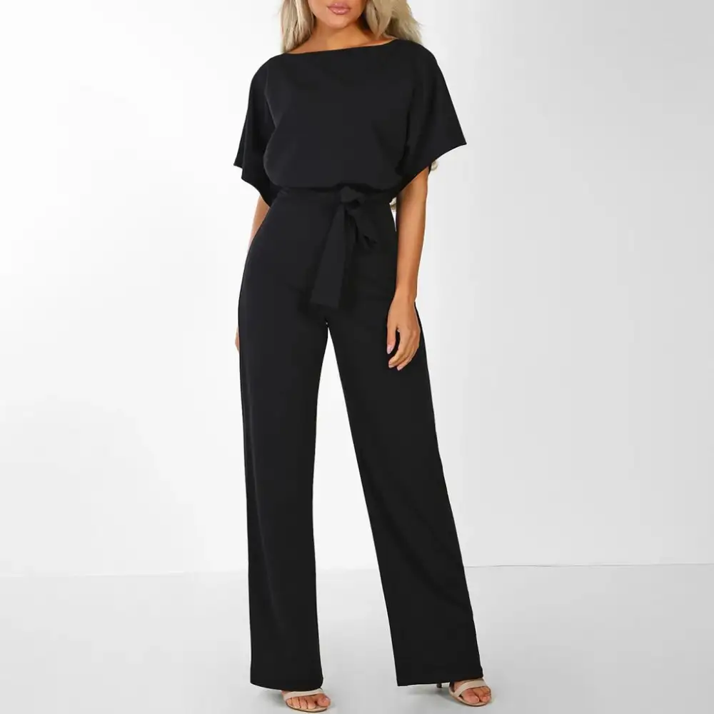  Refined Belted Wide Leg Jumpsuit