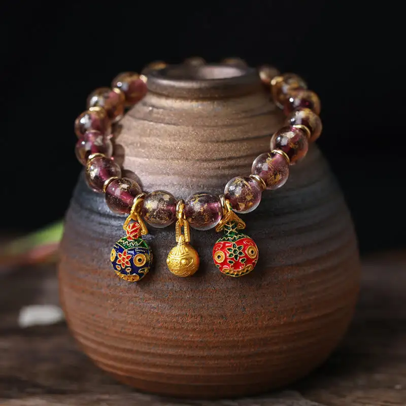 Swallowing Beast Family Charm Foil Liuli Glass Bracelet